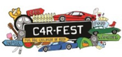 Logo for C4R-FEST featuring cars and colorful illustrations of various objects.