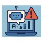 Illustration showing a computer screen with a chatbot icon and a warning sign.
