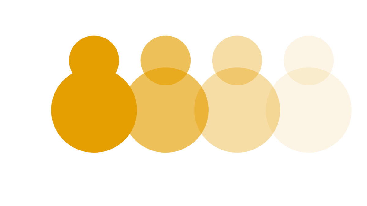 Abstract illustration depicting multiple overlapping figures in varying shades of yellow and orange.